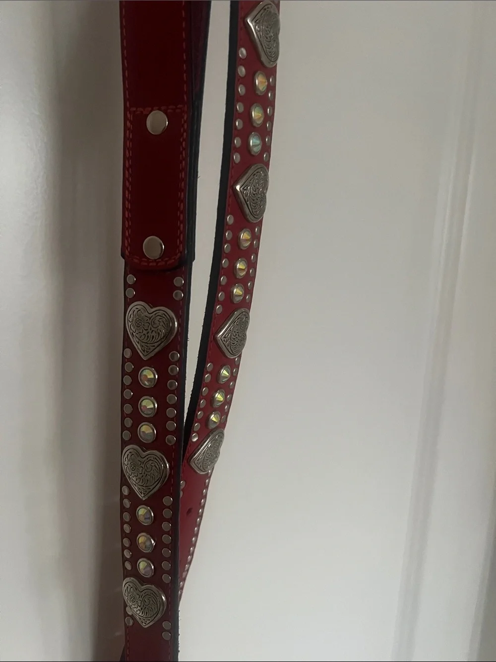 Equestrian grade Red Leather Dog Collar and Lead embellished. Sz L.